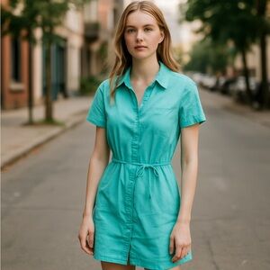 Columbia Green Short Sleeve Notched Collar Mini Dress